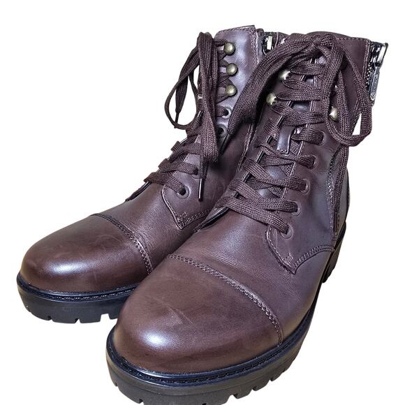 Blondo Mady Leather Brown Zip and Lace up Boots Combat Womens 7.5 Msrp $150 - Picture 3 of 12